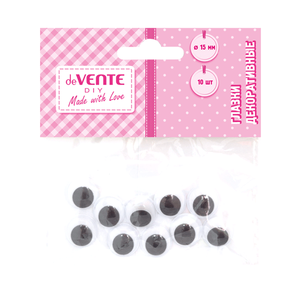 Глазки декоративные "deVENTE" пластиковые, размер 15 мм, 10 шт в пластиковом пакете с блистерным под