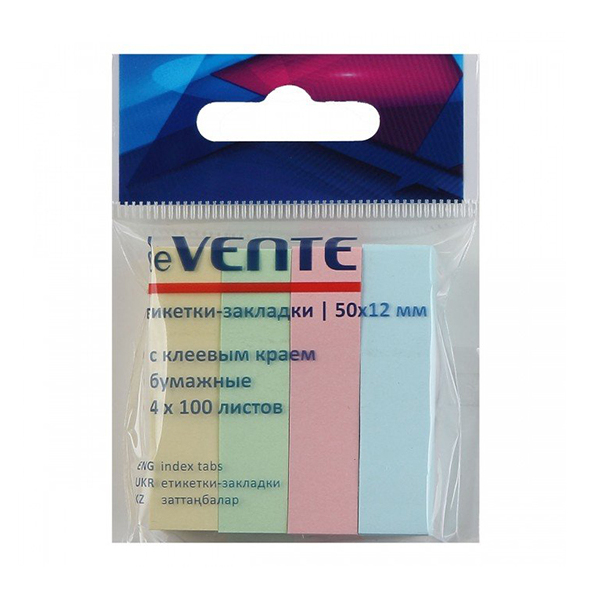 Закладки бумажные "deVENTE" 50x12 мм, 4x100 листов, 4 пастельных цвета