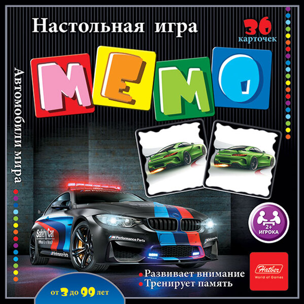 ИГРА Настольная МЕМО 36 карточек "Автомобили мира"