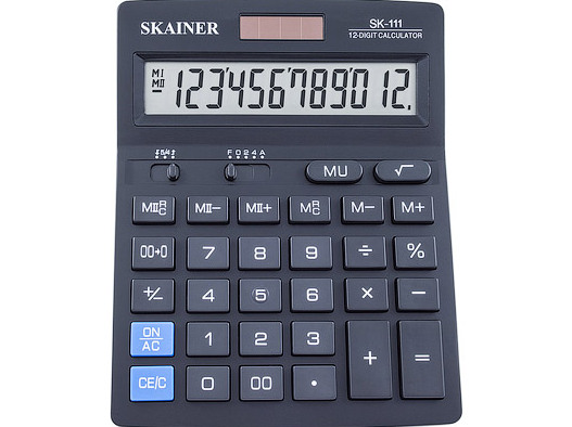 Калькулятор 12 разр., SKAINER 2-е питание, черный 140*176*45