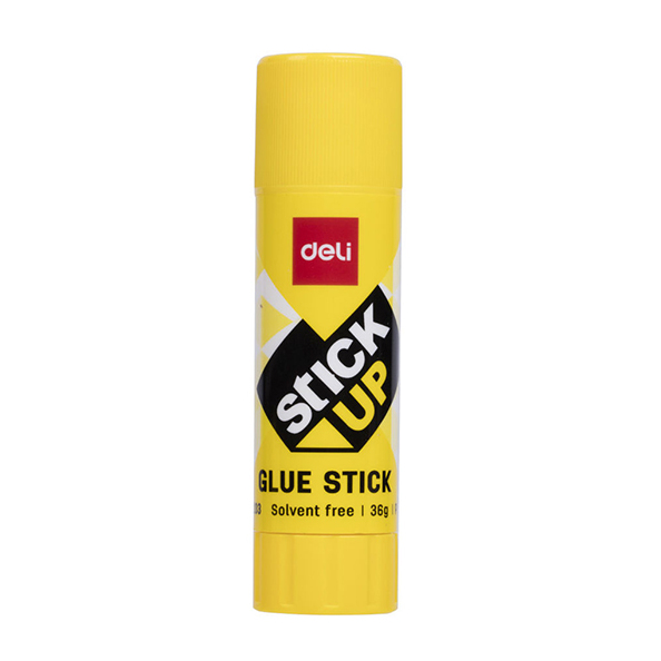 Клей-карандаш  36 г Deli Stick UP корп.желтый, прозрачный, дисплей картонный
