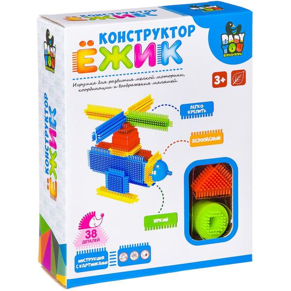 Конструктор пластм. Ёжик Bondibon, вертолёт, 38 дет., BOX, арт. Y22686057