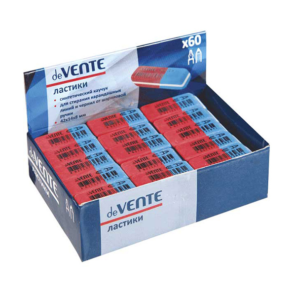 Ластик "deVENTE" синтетический каучук, красно-синий, 42x14x8 мм,