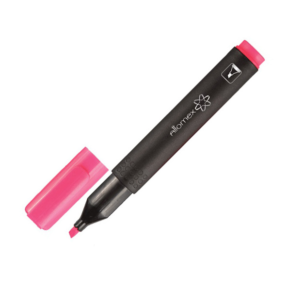 Маркер-текстовыделитель 1-4 мм "Attomex" плоский корпус с клипом, скошенный наконечник, розовый
