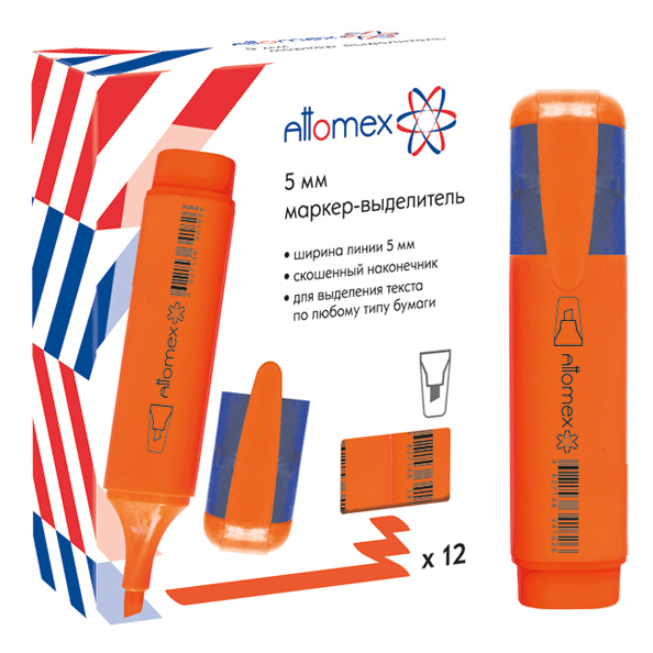 Маркер-текстовыделитель 1-5 мм "Attomex" плоский корпус с клипом, оранжевый