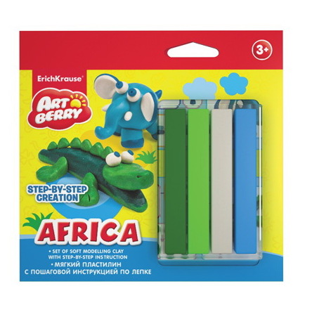 Набор д/лепки: пластилин мягкий 4 цв+инструкция Africa Step-by-step Сreation Artberry