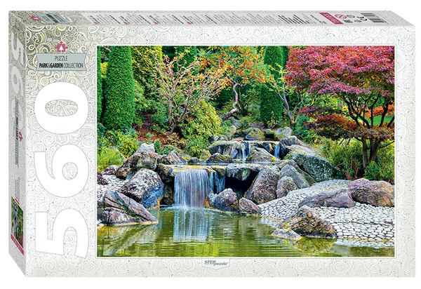 Пазлы 560 эл. "Каскадный водопад в японском саду"