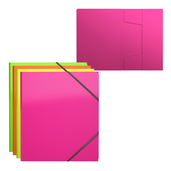 Папка на резинках А5+  ErichKrause® Glance Neon, ассорти (в пакете по 4 шт.)