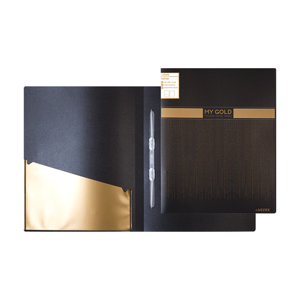 Папка с пружинным скоросшивателем "deVENTE. My Gold", 700 мкм, фактура "песок", карман, черная
