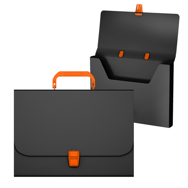 Портфель пластиковый А4 ErichKrause® Matt Accent черный с оранжевой ручкой и замком