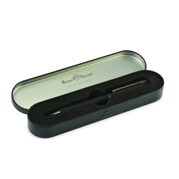Ручка "BERGAMO" в метал. футляре 1.0 мм, СИНЯЯ (корпус черный, футляр черный)