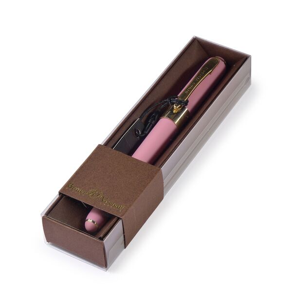 Ручка "MONACO" в футляре шарик. 0.5 мм, СИНЯЯ (розовый корпус, коричневая коробка) 