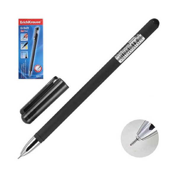 Ручка гелевая 0,38 мм G-SOFT, с мягким покрытием корпуса, цвет черный