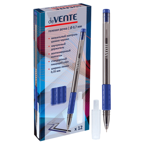 Ручка гелевая 0,7 мм "deVENTE" с полупроз. корпус. и рез. держателем, синяя