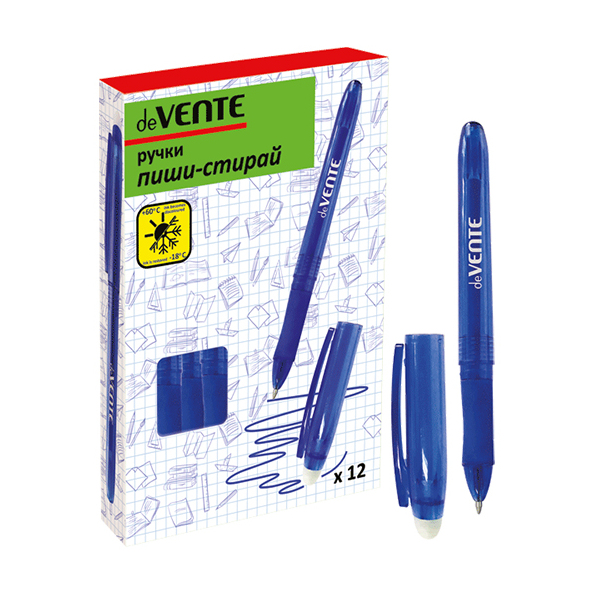 Ручка гелевая 0,7 мм "deVENTE" стираемая, синяя, полупрозр.корпус,держатель,