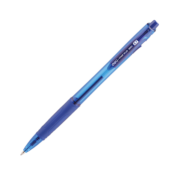Ручка шариковая автомат. 0,7 мм Deli резиновая манжета прозрачный/синий, синие чернила