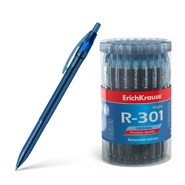 Ручка шариковая автомат 0,7 мм ErichKrause® СИНЯЯ, R-301 Original Matic (тубусе по 60 шт.)