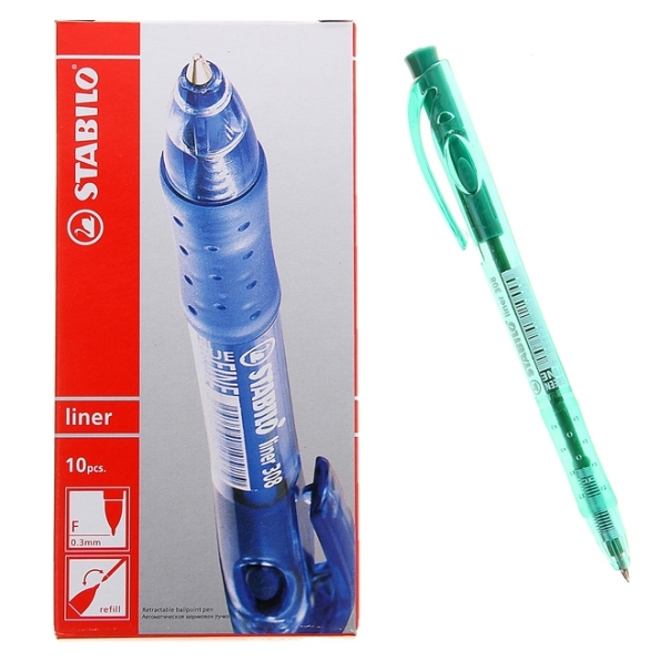 Ручка шариковая автомат 0,5 мм Stabilo Liner, зеленая