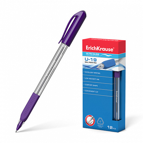 Ручка шариковая 0,6 мм Ultra Glide Technology U-19, фиолетовая с резиновым упором 