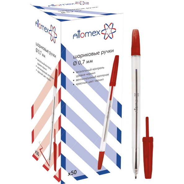 Ручка шариковая 0,7 мм "Attomex" прозрачный корпус, индивидуальная маркировка, красная