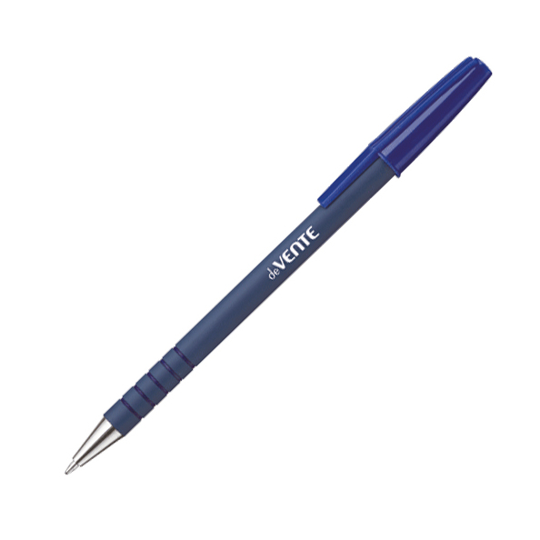 Ручка шариковая 0,7 мм "deVENTE" с прорезин. синим корпусом и металлическим наконечником, СИНЯЯ