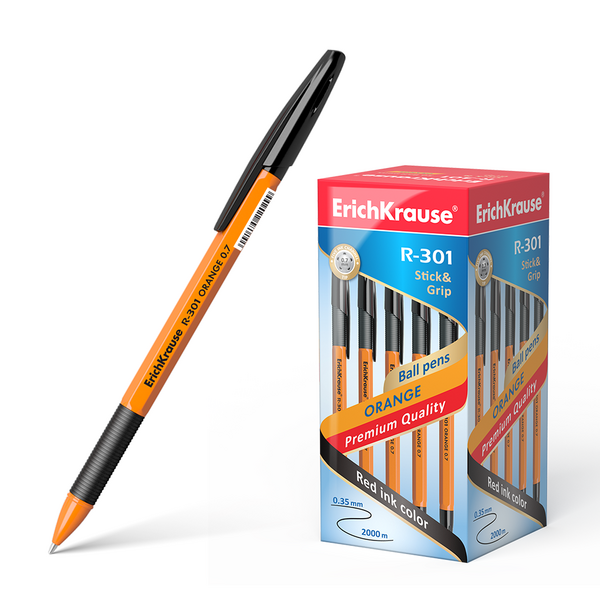 Ручка шариковая 0,7 мм ErichKrause® R-301 "GRIP ORANGE" черная