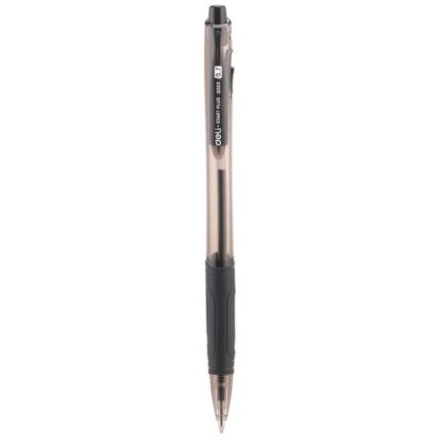 Ручка шариковая автомат 0,7 мм Deli,ЧЕРНАЯ, резиновая манжета прозрачный/черный