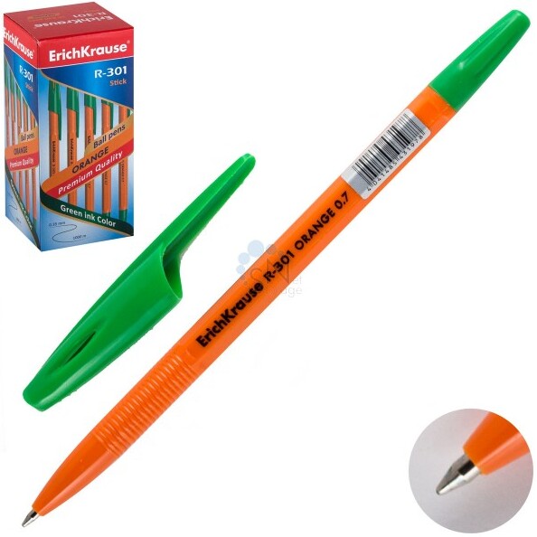Ручка шариковая R-301 orange 0,7 мм зелёная