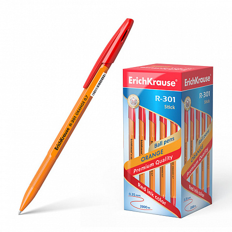 Ручка шариковая R-301 ORANGE 0.7 Stick красная