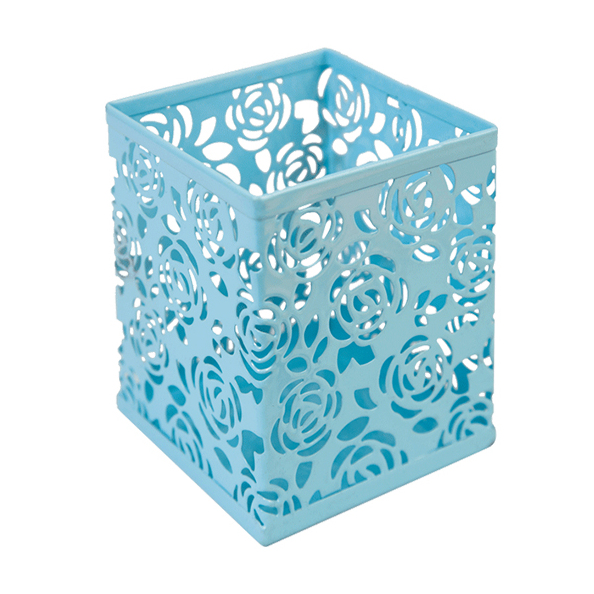 Стакан для пишущих принадлежностей "deVENTE" 8x8x9,8 см, квадратный, ажурный металлический, голубой