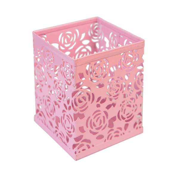Стакан для пишущих принадлежностей "deVENTE" 8x8x9,8 см, квадратный, ажурный металлический, розовый