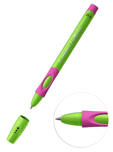 Ручка шариковая 0,5 мм Stabilo Left Right, СИНЯЯ для правшей зеленый/малиновый корпус