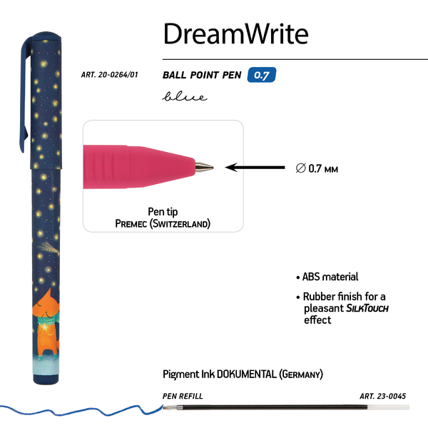 Ручка шариковая 0,7 мм "DreamWrite. Лисята" СИНЯЯ, 3 ВИДА 