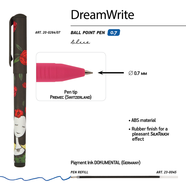 Ручка шариковая 0,7 мм "DreamWrite. Принцессы" в тубусе СИНЯЯ, 3 ВИДА 