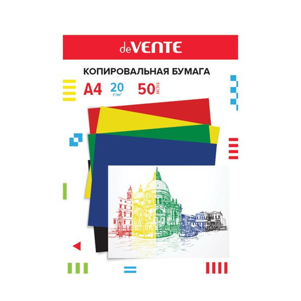 Бумага копировальная "deVENTE" A4 50 л, 5 цв (красный, желтый, зеленый, синий, черный) 
