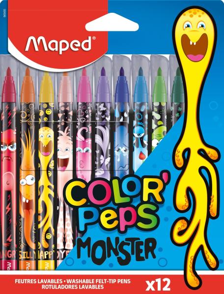 Фломастеры 12 цв. COLOR'PEPS MONSTER с заблокиров. пишущим узлом, смываемые, 