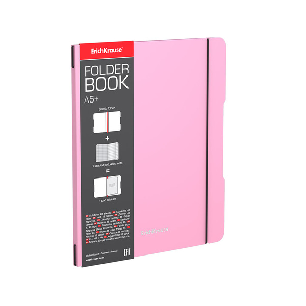 Тетрадь А5+ 48 л. кл. в съемной пласт. обл. ErichKrause® FolderBook Pastel, розовый