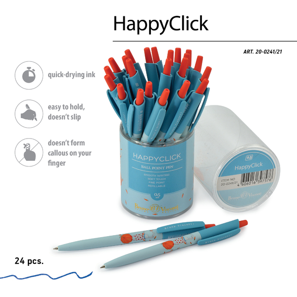 Ручка шариковая 0,5 мм "HappyClick. Зайка-жонглер" СИНЯЯ 