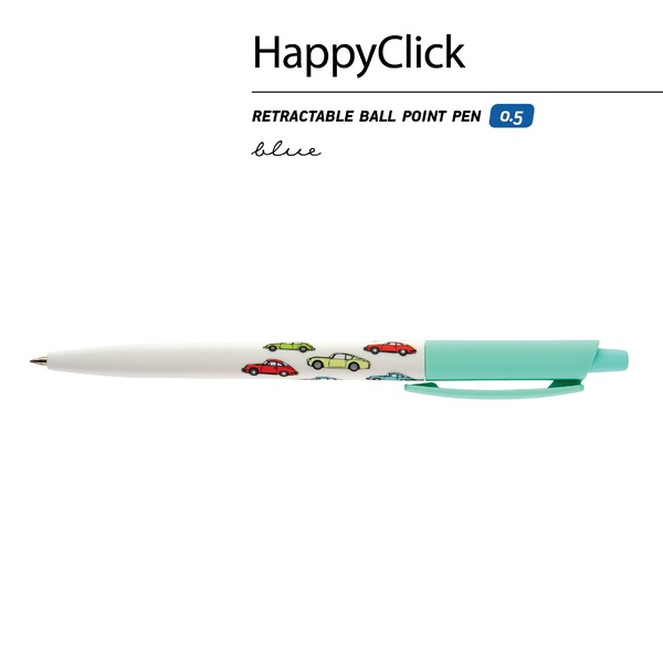 Ручка шариковая 0,5 мм "HappyClick. Разноцветные машины" СИНЯЯ 