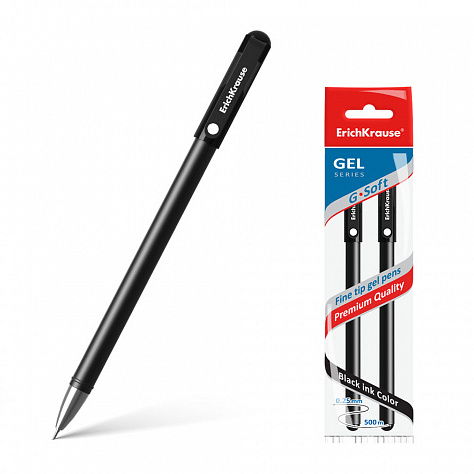 Ручка гелевая ErichKrause® G-Soft, цвет чернил черный (в пакете по 2 шт.)