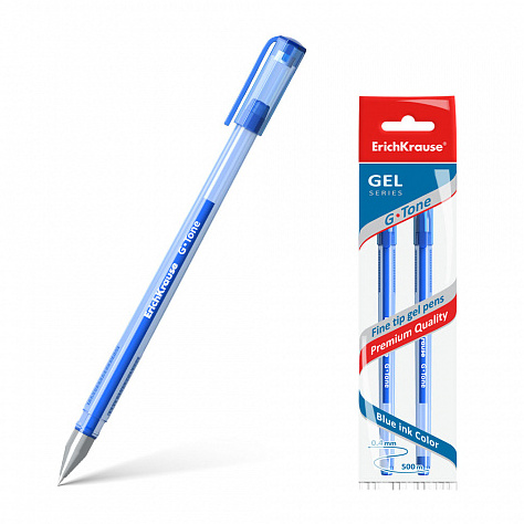 Ручка гелевая ErichKrause® G-Tone, цвет чернил синий (в пакете по 2 шт.)