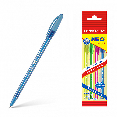 Ручка шариковая ErichKrause® Cocktail, цвет чернил синий (в пакете по 4 шт.)