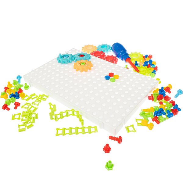 Мозаика для малышей Bondibon, с шестеренками и отверткой, 133 дет., BOX
