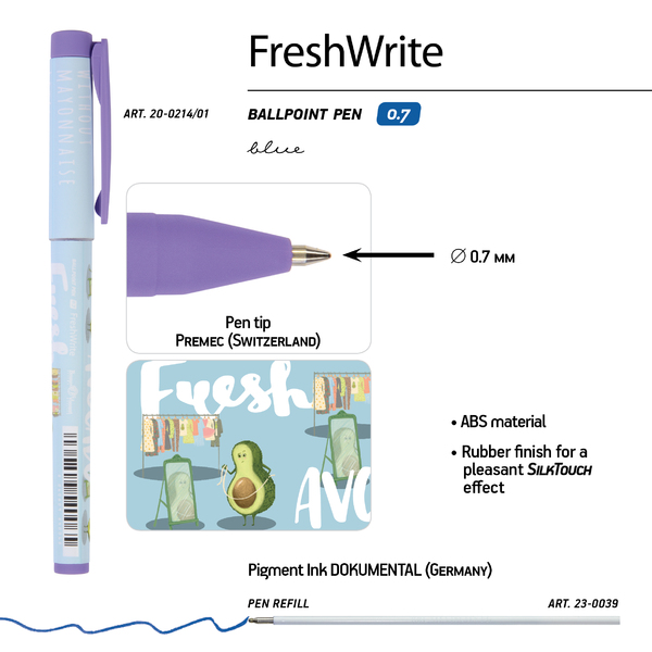 Ручка шариковая 0,7 мм "FreshWrite. Авокадо. Модница" СИНЯЯ