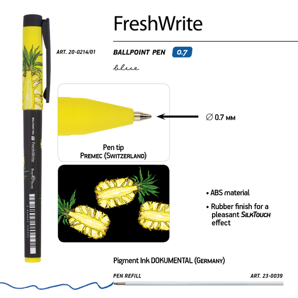 Ручка шариковая 0,7 мм "FreshWrite. Fresh & fruity. Ананас" СИНЯЯ