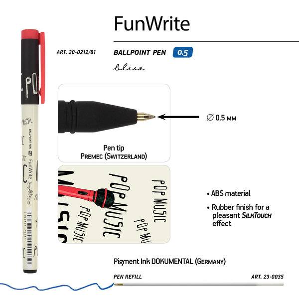 Ручка шариковая 0,5 мм "FunWrite. Музыка. Микрофон" СИНЯЯ