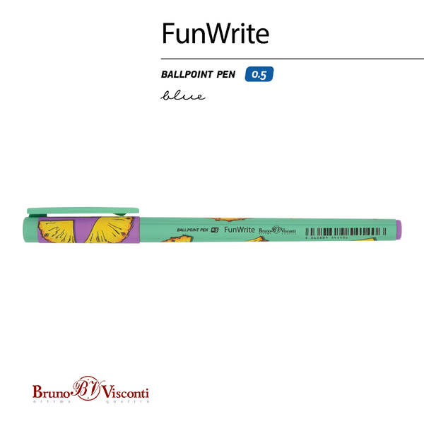 Ручка шариковая 0,5 мм "FunWrite. Fresh & fruity. Ананас" СИНЯЯ