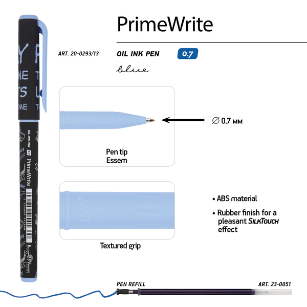 Ручка шариковая 0,7 мм "PrimeWrite. Хоккей. Паттерн" на масляной основе СИНЯЯ 