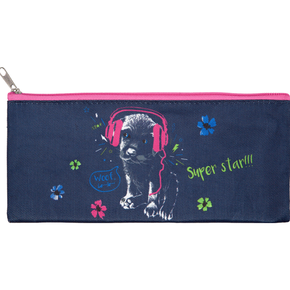 Пенал "Attomex. Music Dog" 21x9x1 см, плоский, текстильный, на молнии