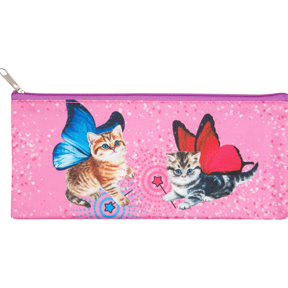 Пенал "Attomex. Fairy Cats" 21x9x1 см, плоский, текстильный, на молнии